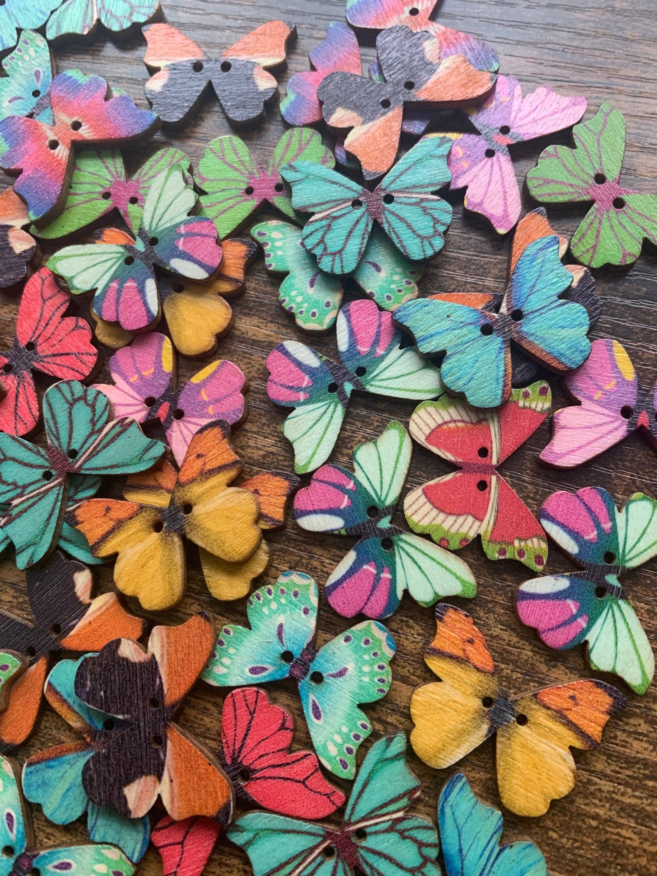 Wooden Butterfly Buttons 10-pack
