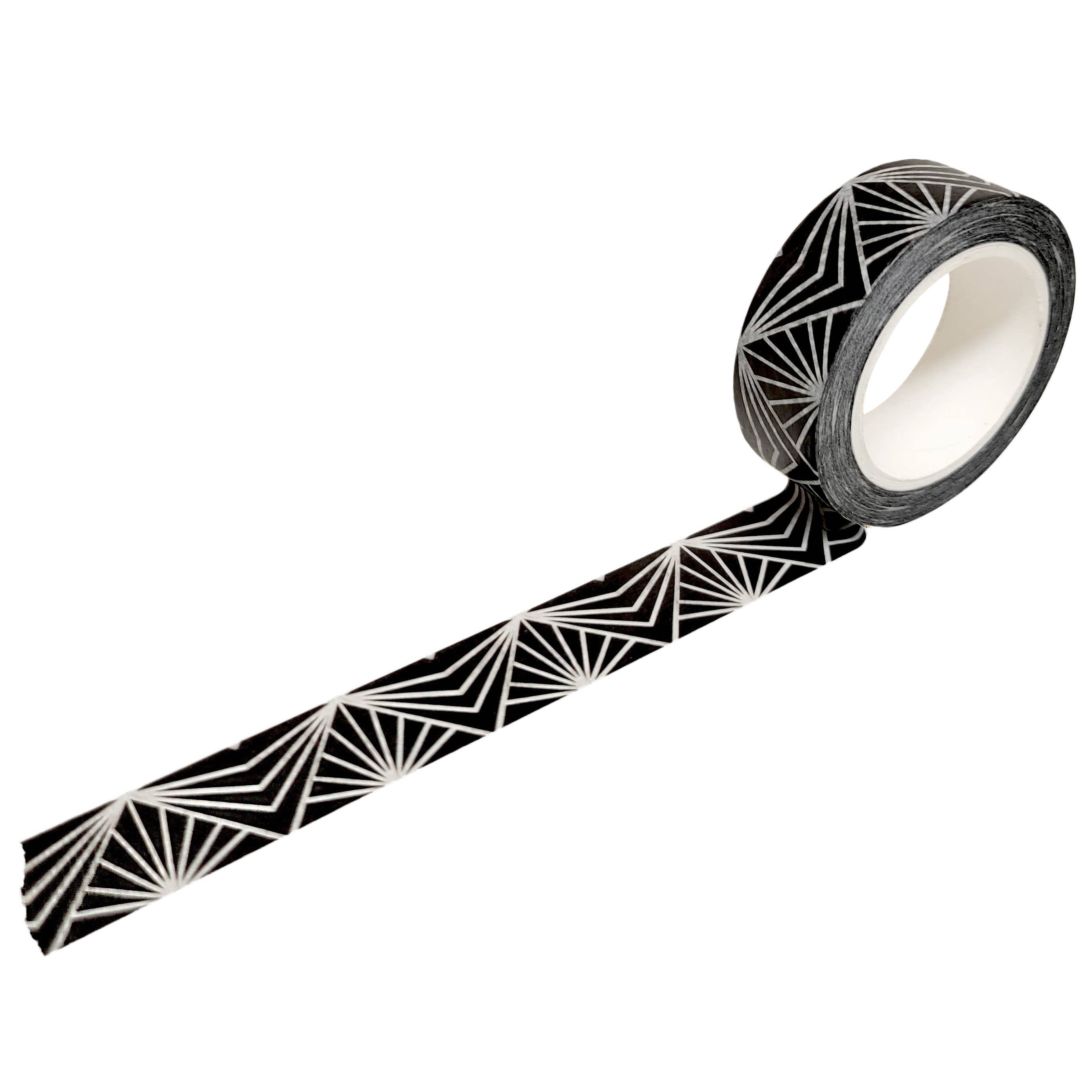 Black with White Rays Washi Tape, 10m