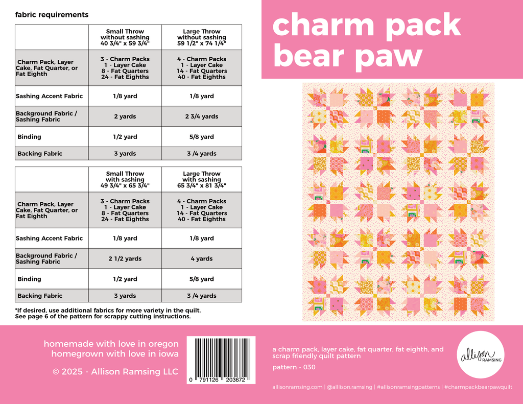 Charm Pack Bear Paw Quilt Pattern (Print)