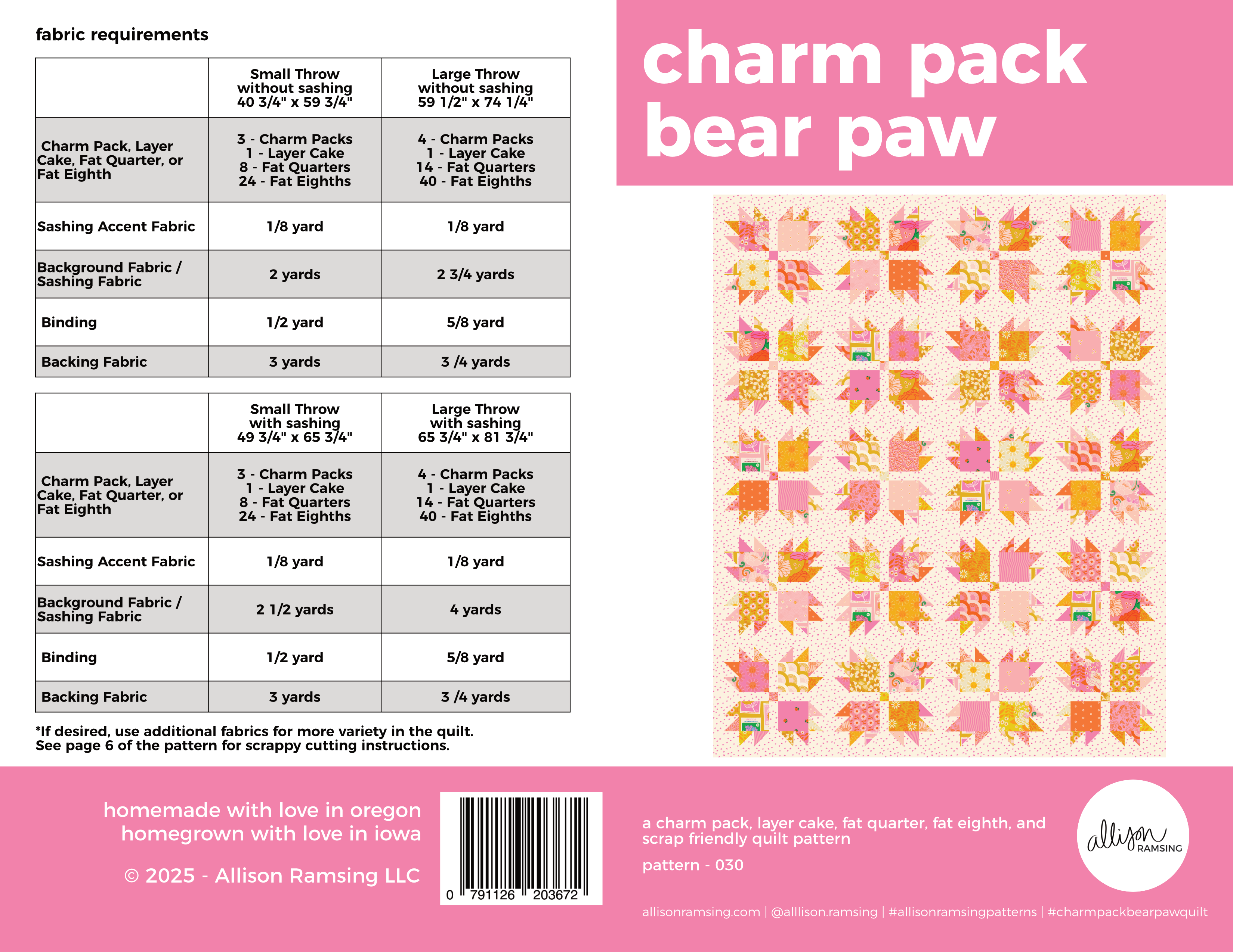 Charm Pack Bear Paw Quilt Pattern (Print)