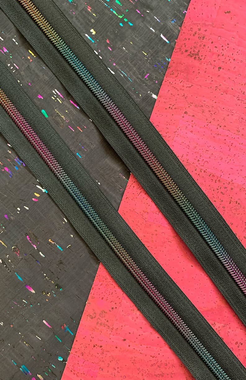Black Zipper Tape with Rainbow Teeth