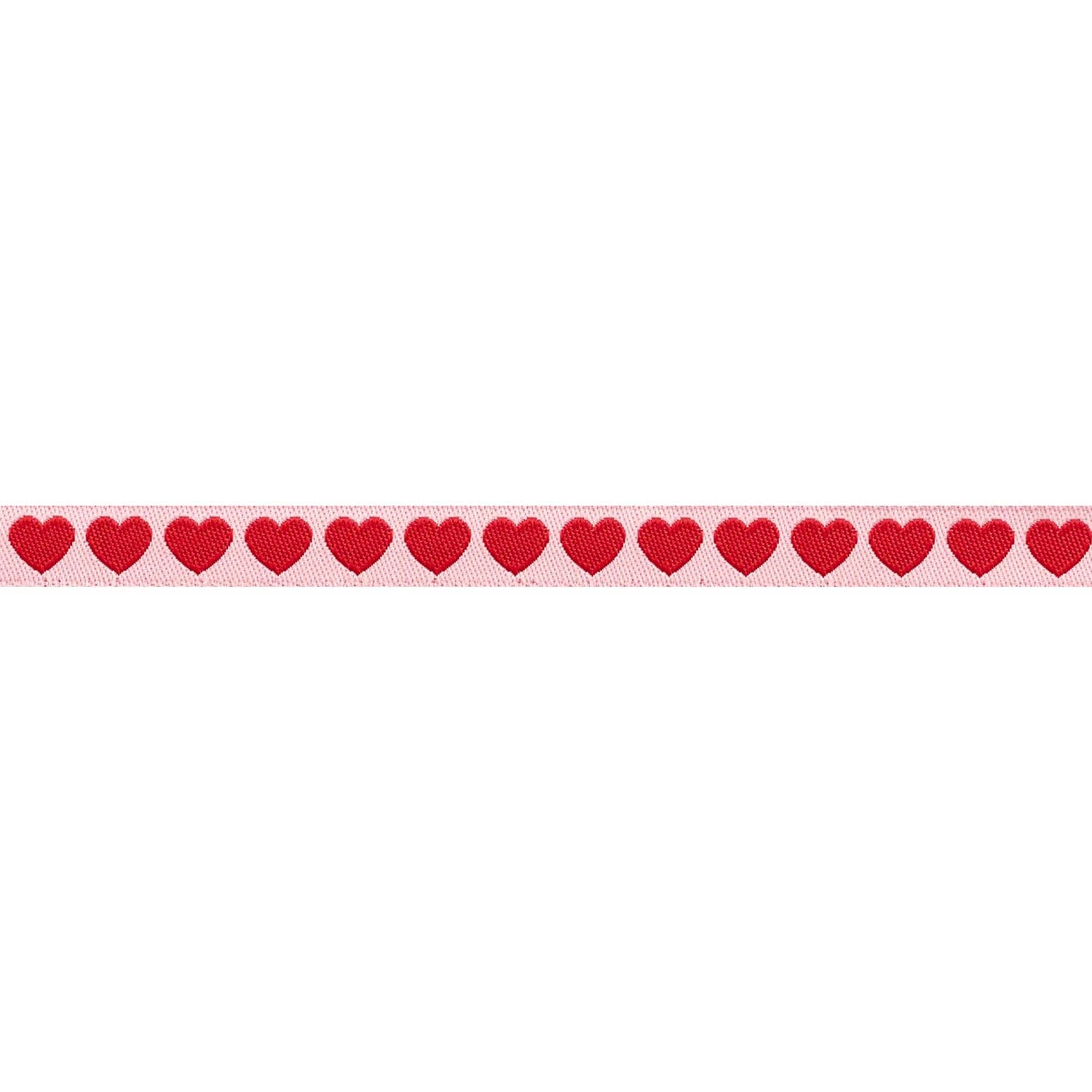 Funny Valentine - Tiny Hearts in Peach and Red - Ribbon 3/8" width - by Lizzy House