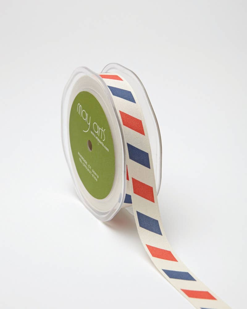 3/4" Vintage Postal Stripe Print 100% Cotton Ribbon