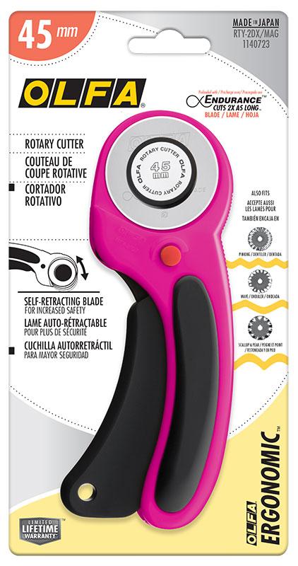 OLFA rotary cutter on packaging with product details