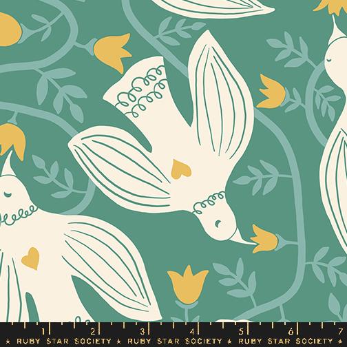 Ruby Star Endpaper Hummingbirds - Watercress in Canvas