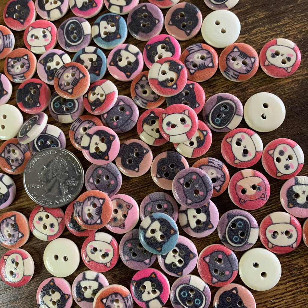 Wooden Cat Buttons