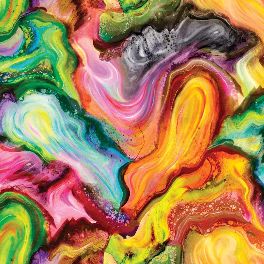 Abstract colorful painting with swirling patterns