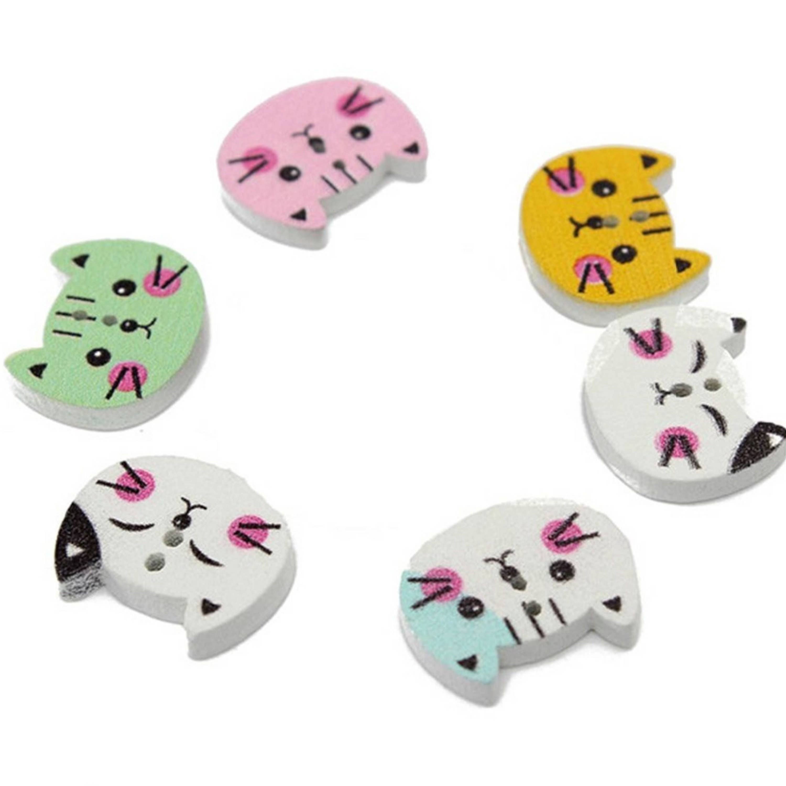 Wooden Cat Buttons 10-Pack