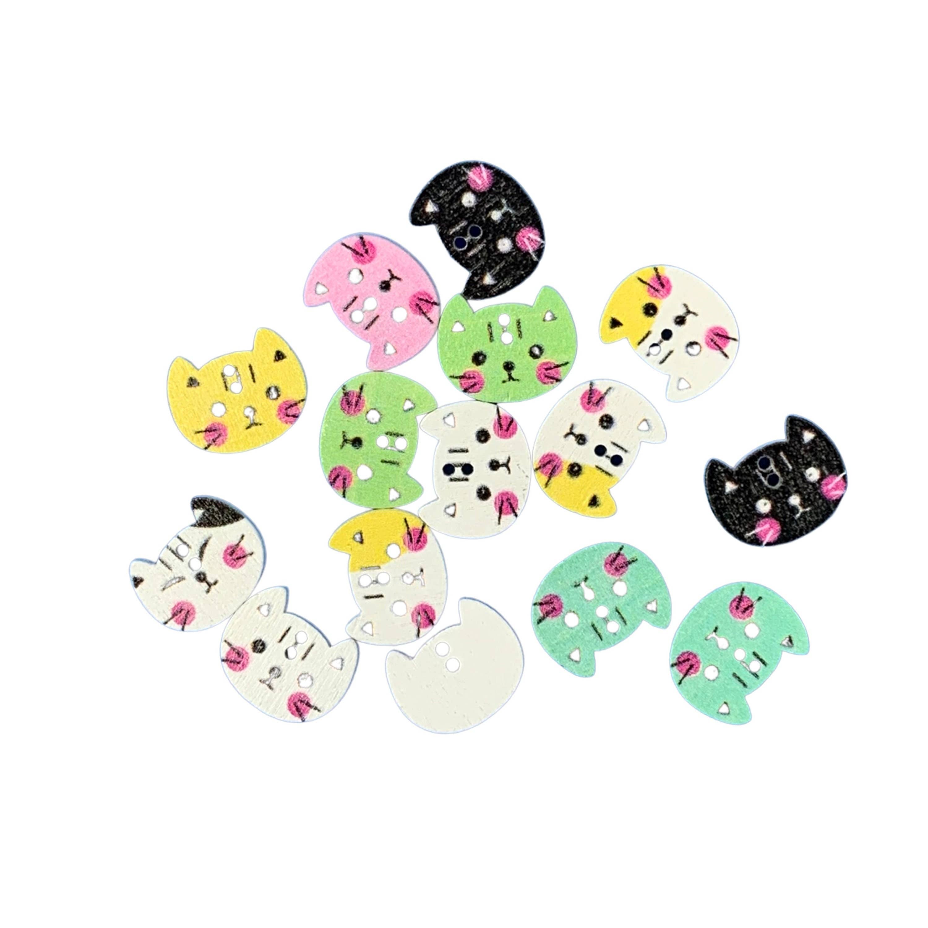 Wooden Cat Buttons 10-Pack