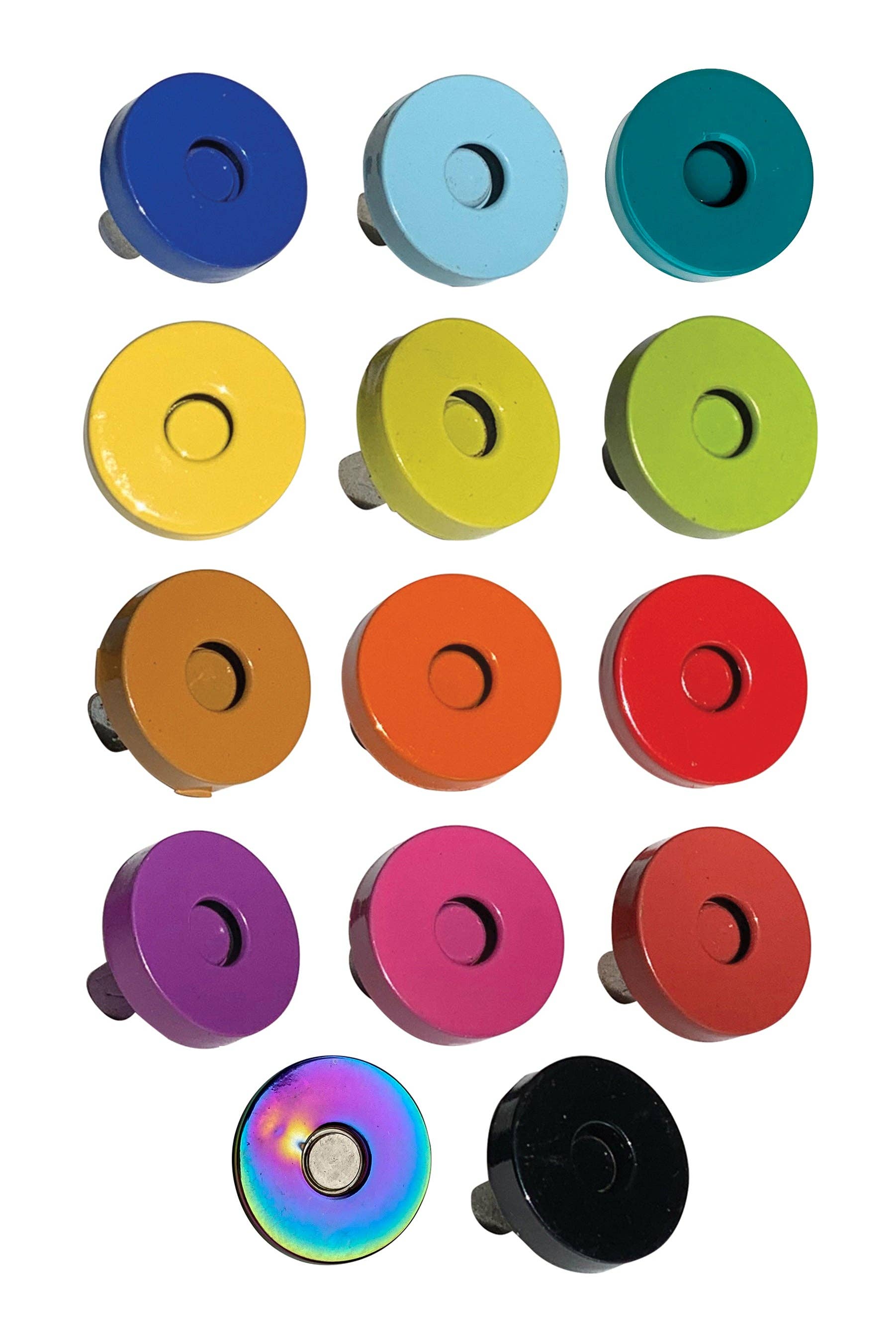 Set of colorful magnetic bottle openers on a white background
