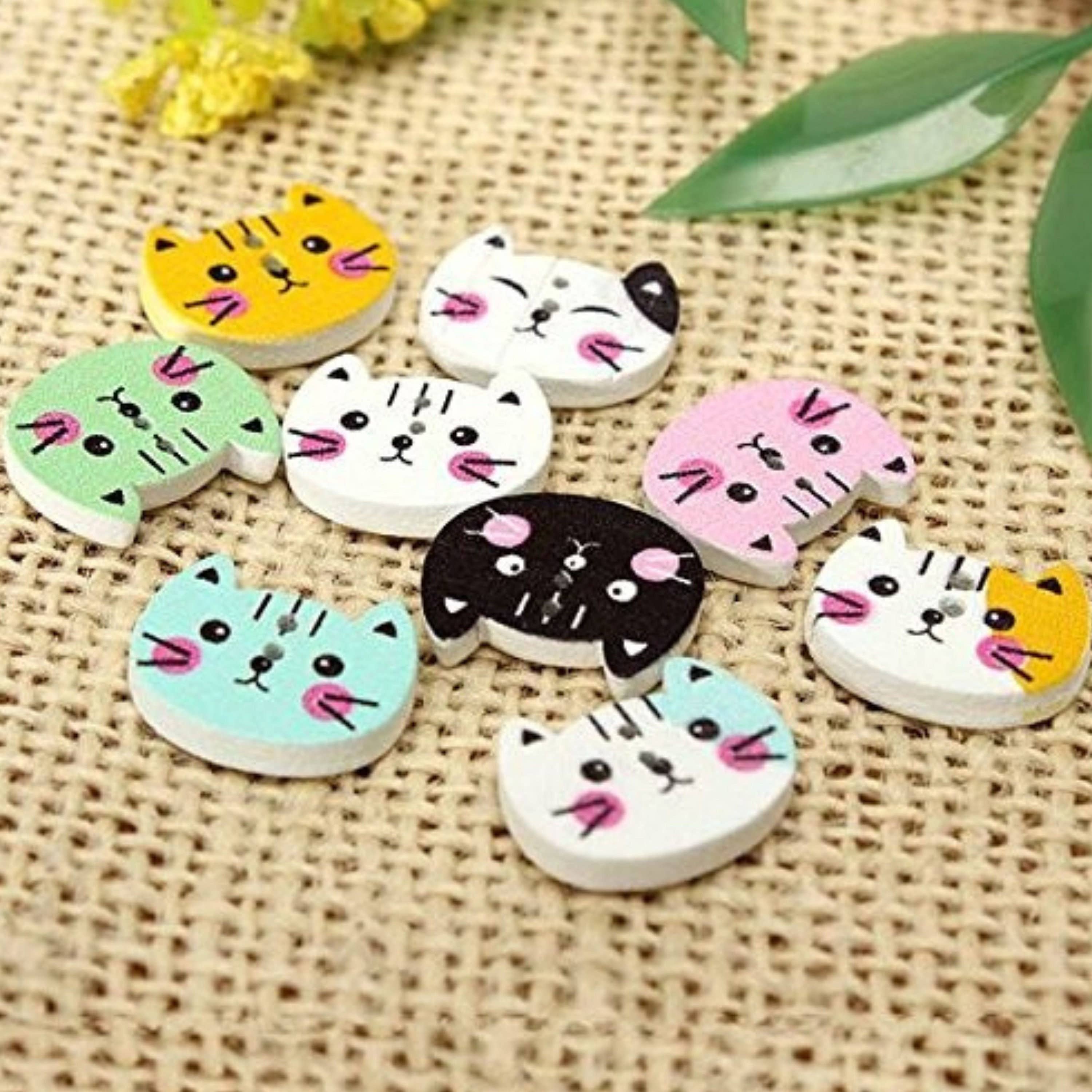 Wooden Cat Buttons 10-Pack