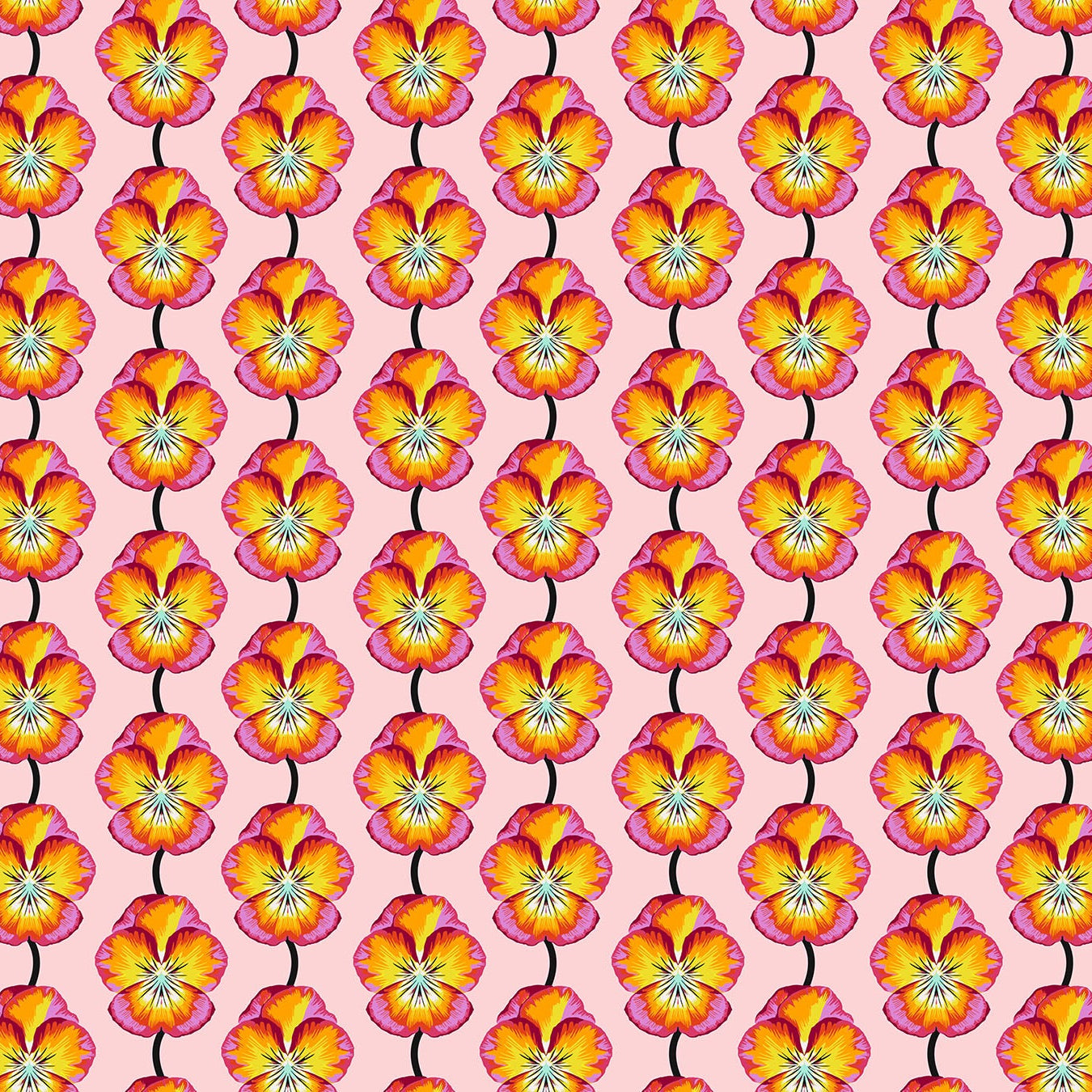 Pattern of pink and yellow flowers on a pink background