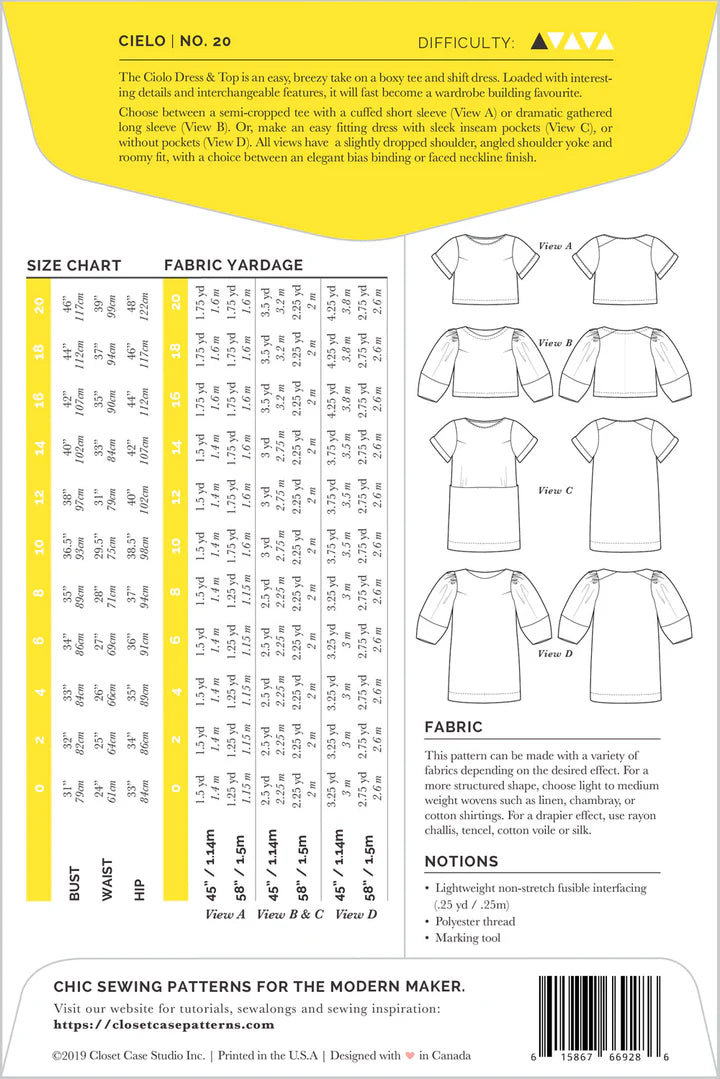 Cielo Top + Dress Pattern (Print)