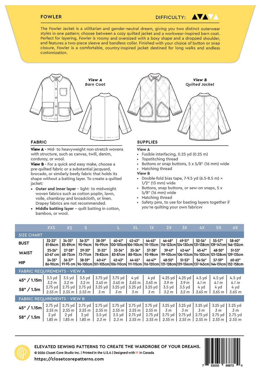 Fowler Barn Coat + Quilted Jacket Print Pattern