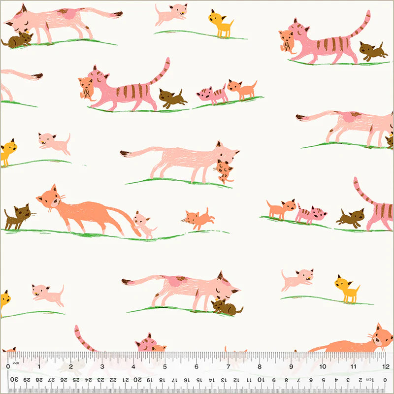 Heather Ross Favorites Marching Cats in Cream