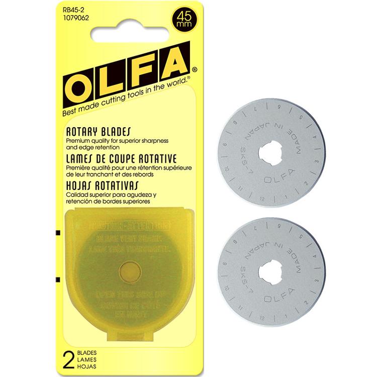 OLFA rotary blades in packaging with two blades visible on a white background