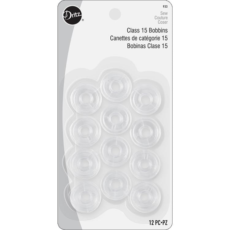 Clear Plastic Bobbins 12-Count (Class 15)