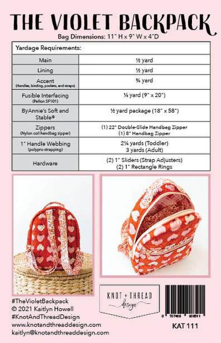 Knot + Thread Violet Packpack Pattern