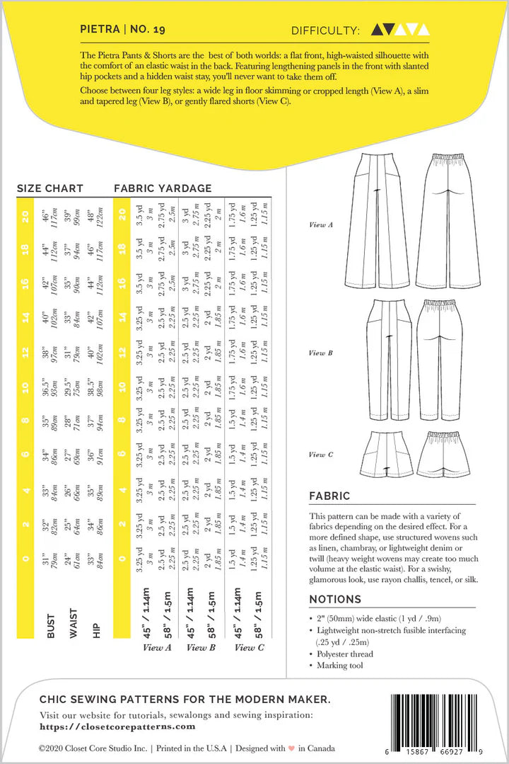 Pietra Pants + Shorts Pattern (Print)