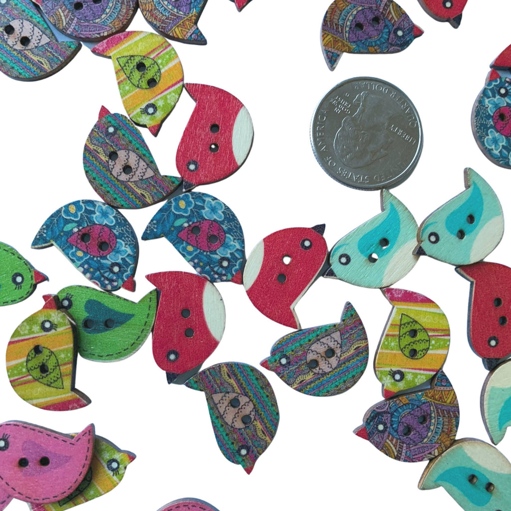 Wooden Bird Button 10-Pack