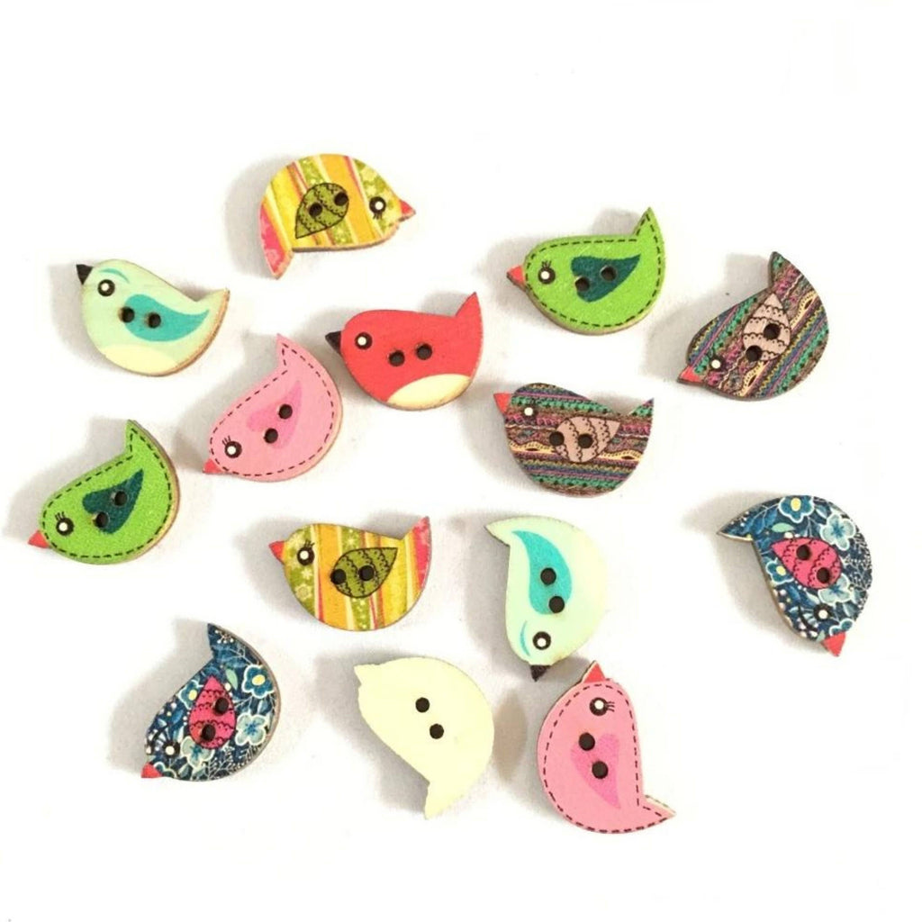 Wooden Bird Button 10-Pack