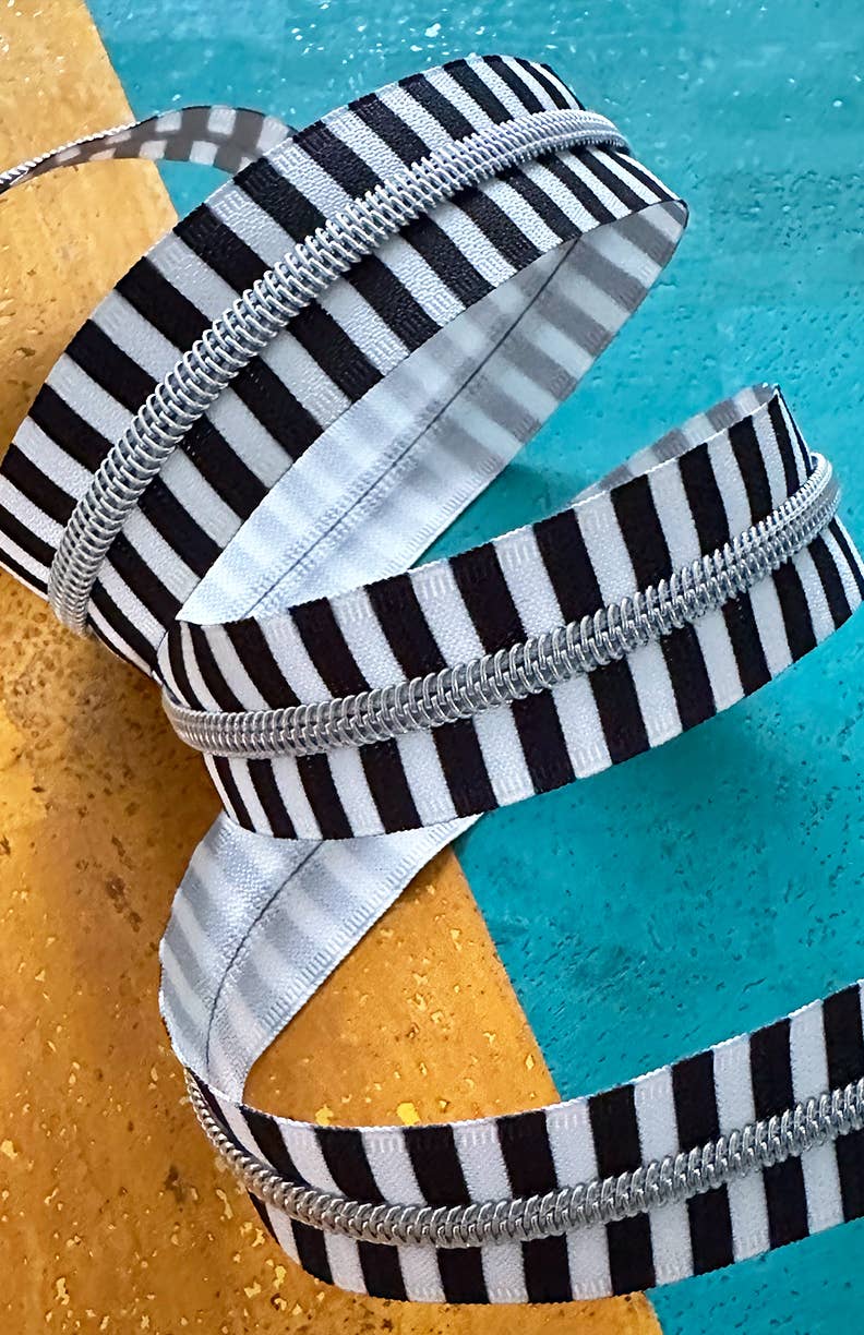 Wide Black Stripe Zipper Tape with Nickel Teeth