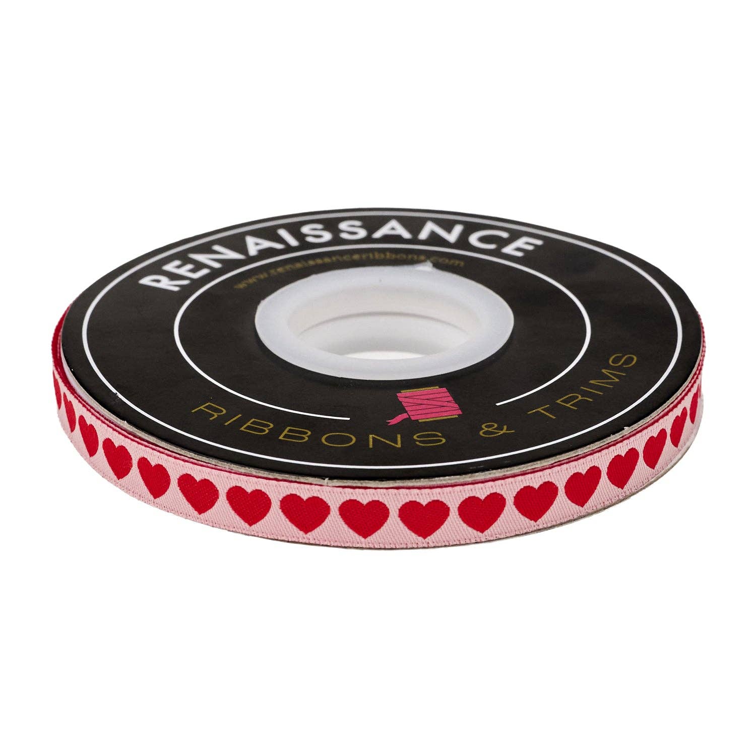 Funny Valentine - Tiny Hearts in Peach and Red - Ribbon 3/8" width - by Lizzy House