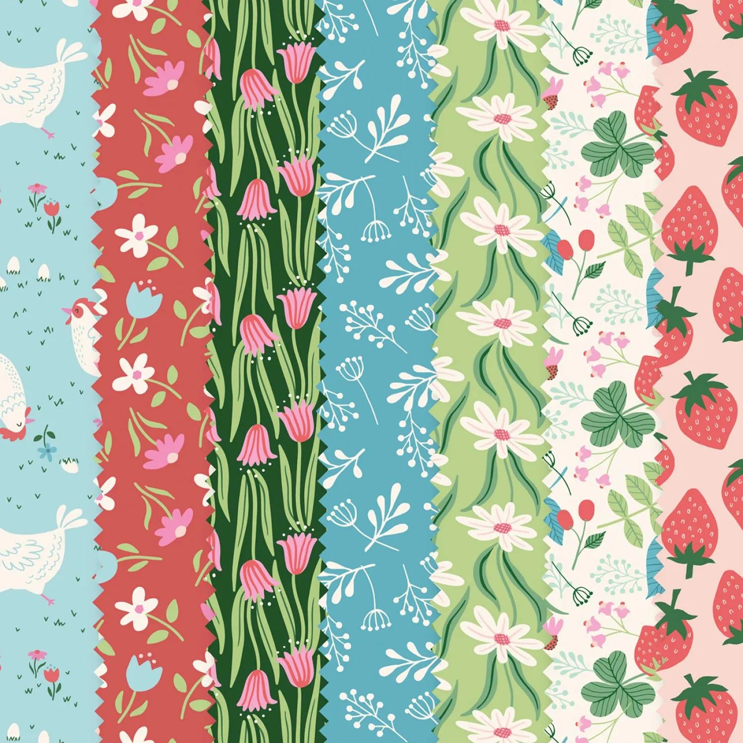 Spring Strawberries Peewees 5" Charm Squares